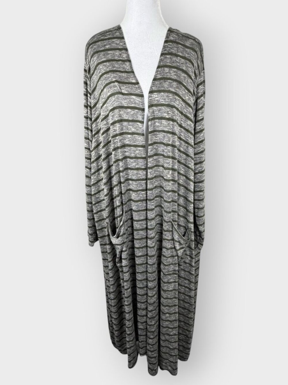 NEW | Lularoe Sarah Long Line Duster | 3XL | Striped Gray | Layering Topper